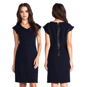 Rebecca Taylor Tweed Leather Shift Navy Black Dress - Size 4